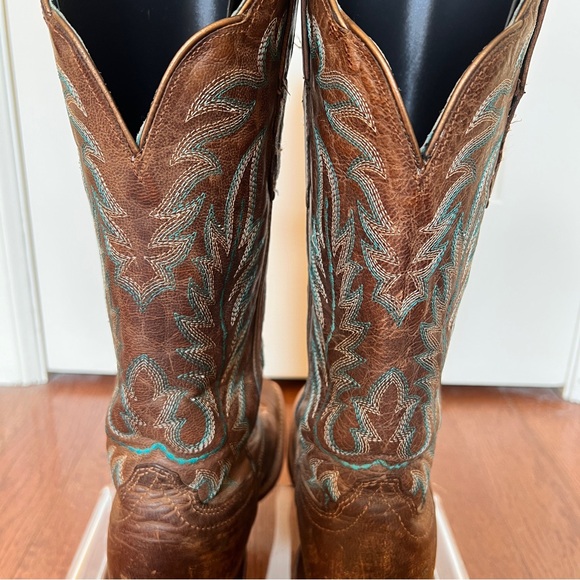 Ariat Distressed Leather Western Cowboy Boots Turquoise Stitching Womens 7B Boho - Picture 9 of 16